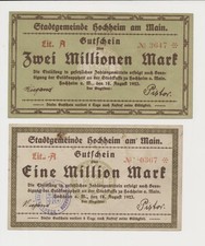 Hochheim am Main 1 milion marek + 2 miliony marek banknotów awaryjnych
