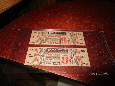 1950 Cole Bros Circus Admission Ticket Lot  (2)   July 28 Ephemera Carnival
