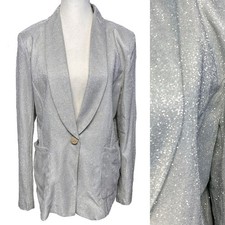 On Twelfth Silver Sparkle Glitter Blazer Jacket Holiday Glam Evening Large