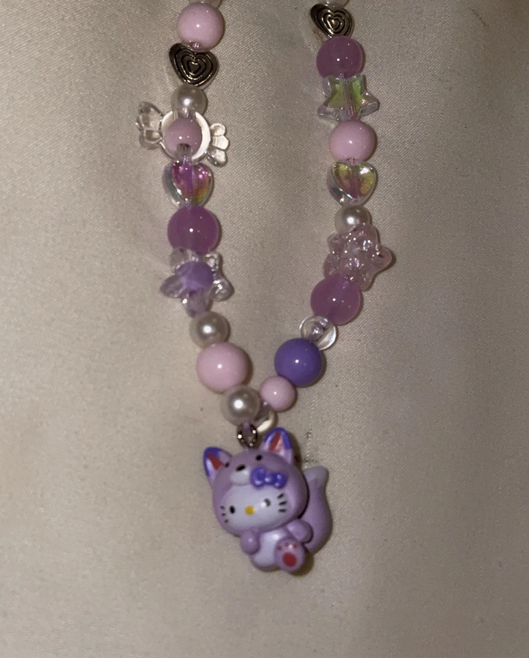 Sanrio Hello Kitty Kawaii y2k Zorro Púrpura Juegos con disfraces Correa de teléfono con cuentas con dijes Foto 2 de 2