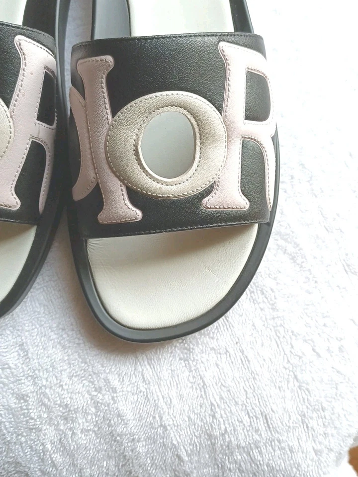 Christian Dior Marina Negro/Rosa Negro Logo Slides, Talla 39/9 Foto 2 de 4