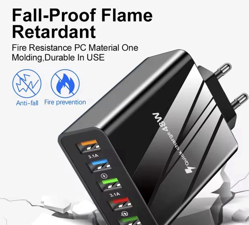 Caricatore USB Multiplo 48W Caricabatteria USB Universale Presa Multipla USB C - Immagine 4 di 4