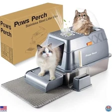 Jumbo Stainless Steel Enclosed Cat Litter Box - Hooded, Dog-Proof, Odor-Free