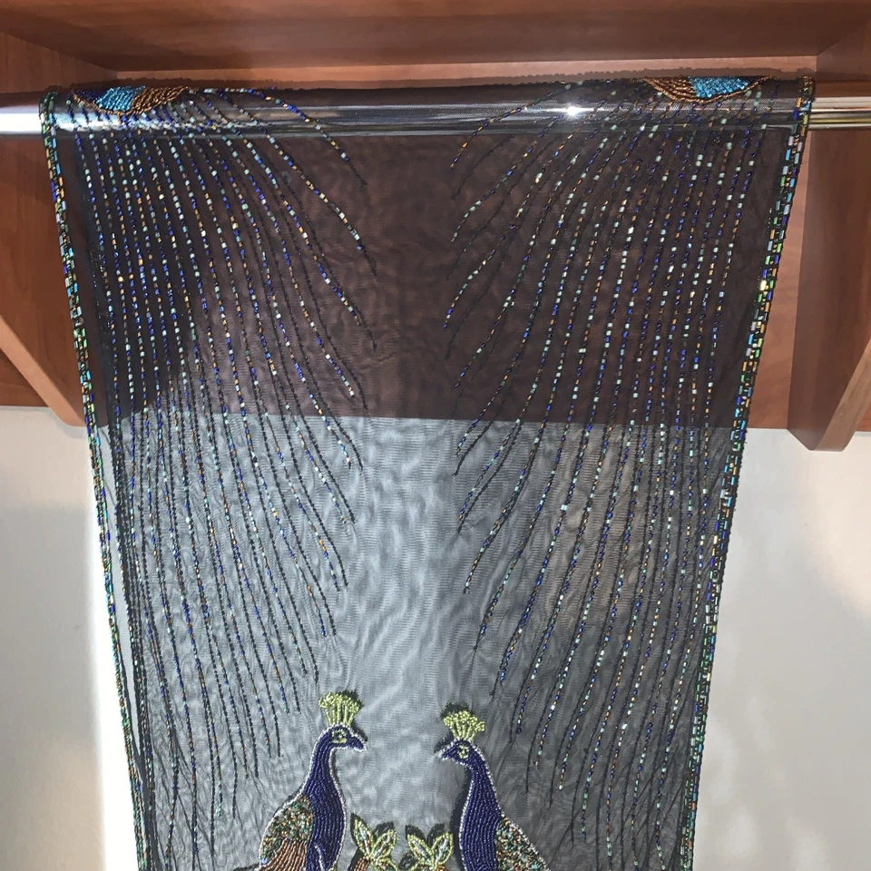 Bufanda Pavo Real Pájaro Con Cuentas **Hermosa** Colores Azul y Verde Foto 3 de 4