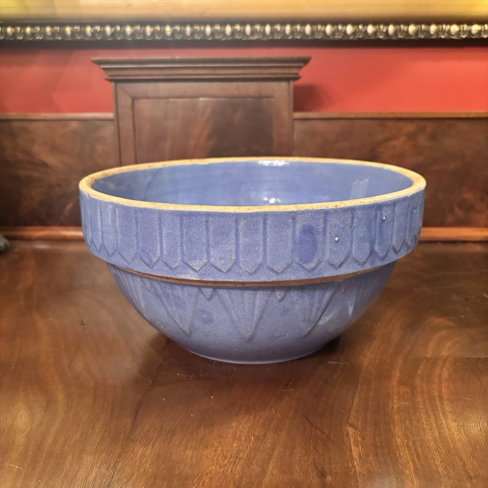 Vintage Blue Stoneware Mixing Bowl Large 10.5” Rustic Farmhouse Kitchen Pottery