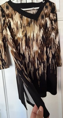 EUC Susan Graver Liquid Knit Tunic Women's Size M Floral Black Stretch Casual