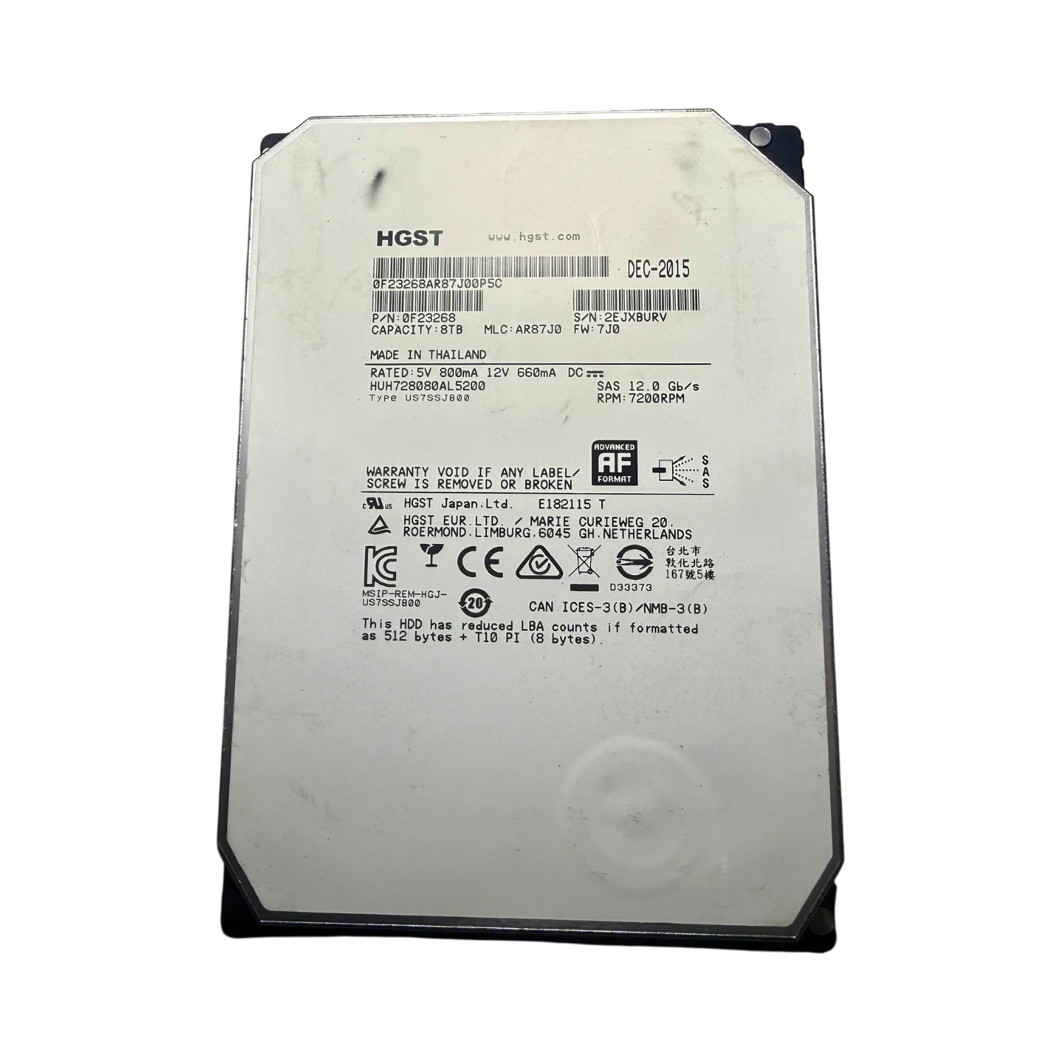 Disque Dur Sun 8TB SAS 3.5" - 7200 RPM, 256 Mo Cache, 12 Gb/s - Reconditionné Très Bon état