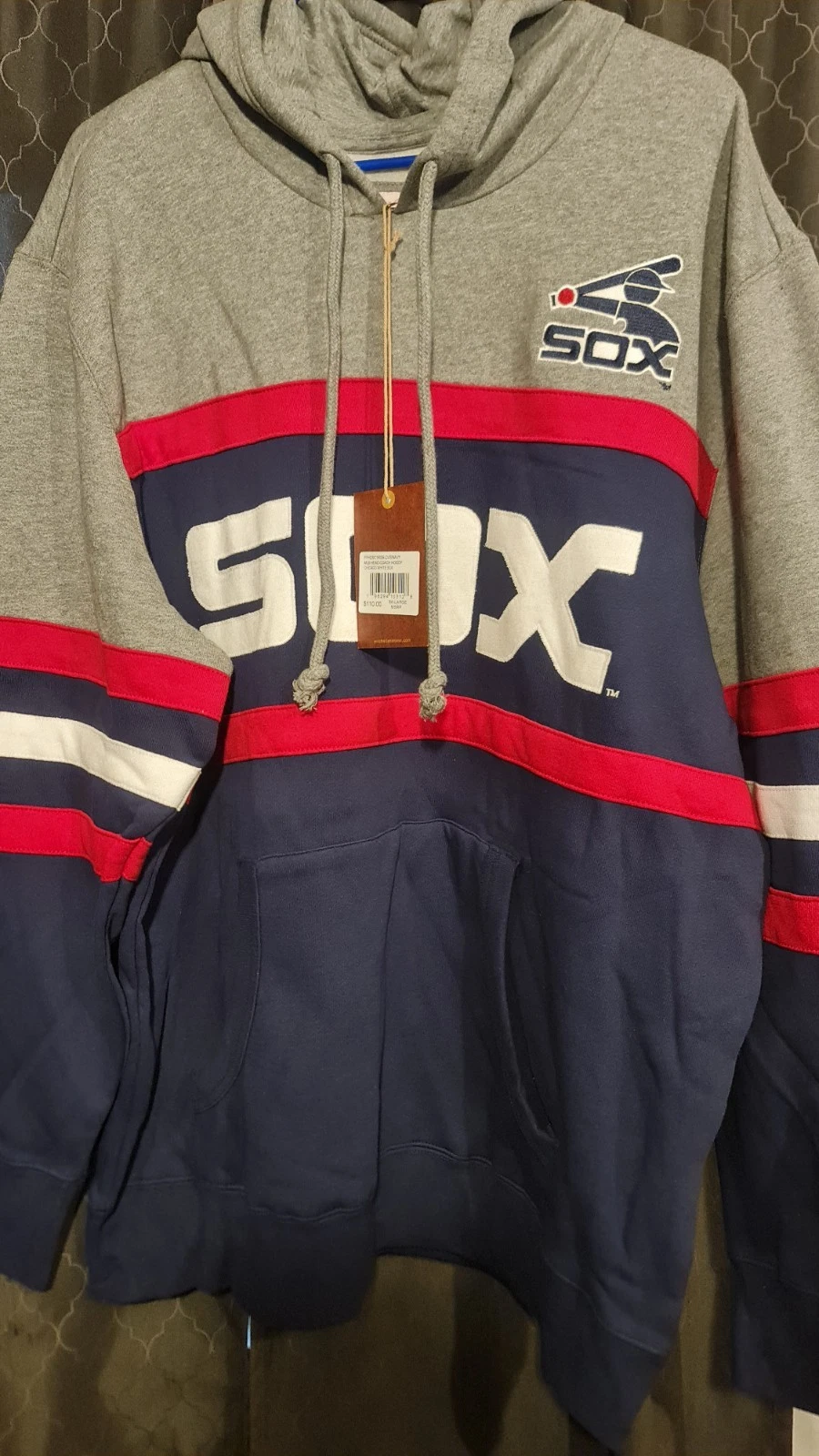 Felpa con cappuccio Mitchell And Ness Chicago White Sox Head Coach 3XL nuova con etichette