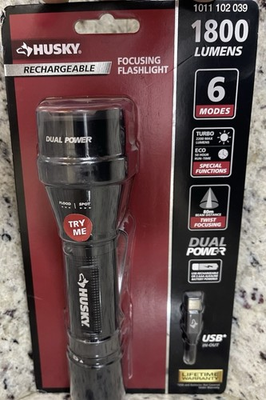 #ad Husky 1800 Lumens Dual Power LED Rechargeable Tactical Focusing Flashlight $17.00