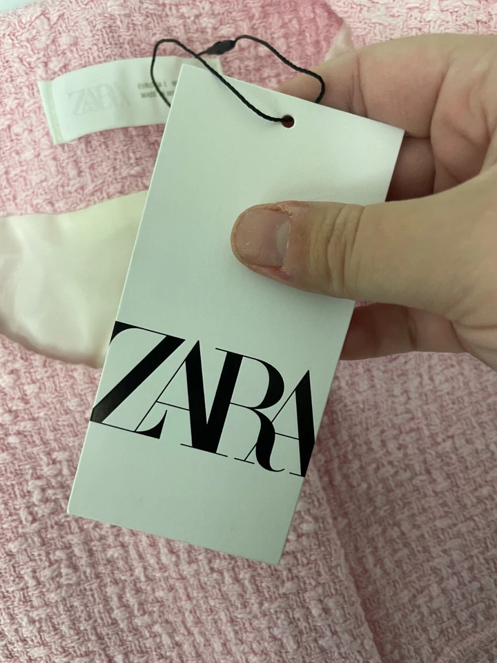 Chaleco Blazer Zara Mujer Tweed Talla L Rosa Texturizado Dorado Botones 2132/091 Nuevo Con Etiquetas Foto 3 de 4