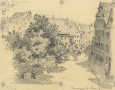 ELLWANGEN (Jagst) - Altstadt mit Schloss - Minni Herzing - Zeichnung 1919