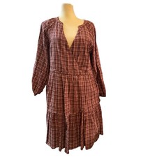 Madewell Seersucker Wrap Mini Dress Size XS Red Merlot Plaid V Neck Balloon NWT