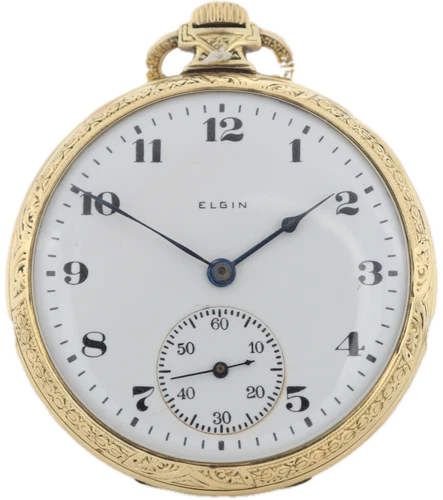 Antique 12s 1918 Elgin Pinstriped 17 Jewel Pocket Watch 384 14k GF USA