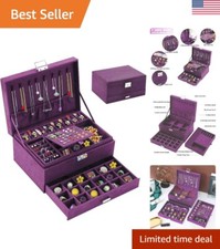 Purple Jewelry Box Organizer with Lock - Large, Earring Necklace Storage
