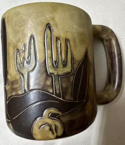 Mexican Stoneware Pottery Coffee Tea Mug folks art 16 OZ Signed