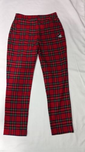 Disney X Forever 21 Red Plaid Pants Mickey Mouse Patch Tartan Size XS