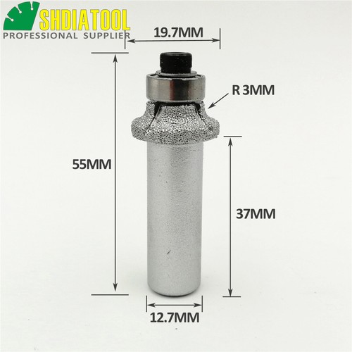 Radius 3mm Vacuum Brazed Diamond Router Bits Stone Tooling Cutter 1/2" Shank - Picture 2 of 8