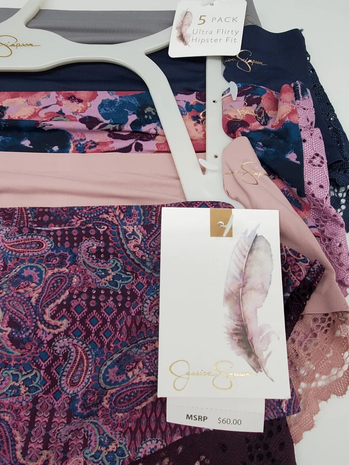 Paquete de 5 bragas hipster de encaje gris beige estampado JESSICA SIMPSON M L XL Foto 3 de 3