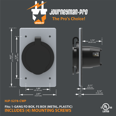 Journeyman-Pro 5278-CWP Straight Blade Power Inlet Receptacle, 15A
