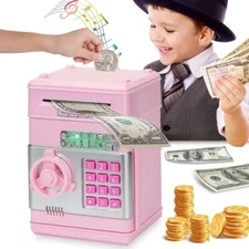 Kids Electronic Safe Piggy Bank -Pink Color - Musical, Password, bills/coins