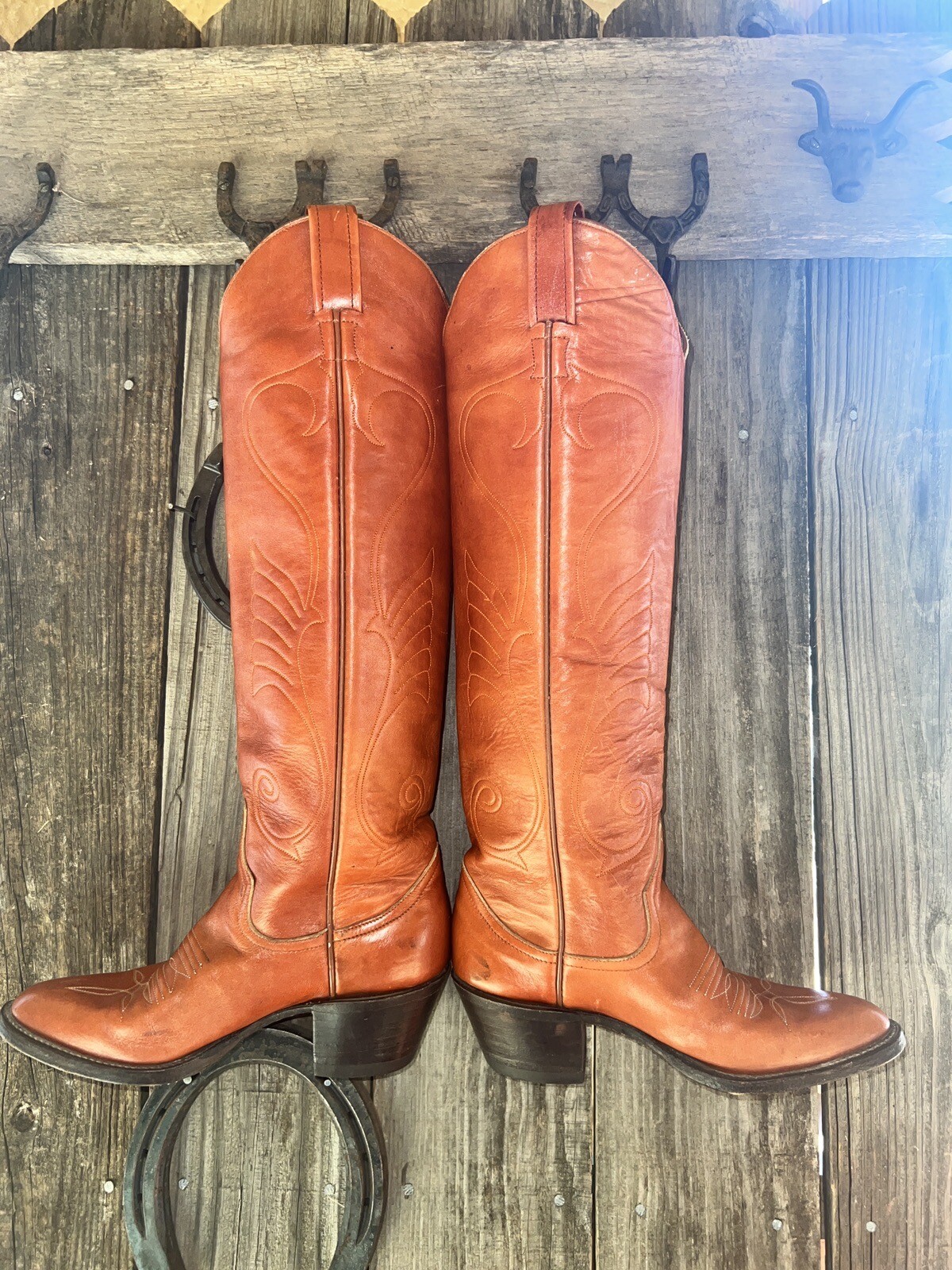 Rare Larry Mahan Leather Tall Knee High Cowgirl Boots Stitched (6) eBay