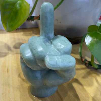 3'' + natural Green jade Middle finger Quartz Crystal Skull Carved Figurines Gem