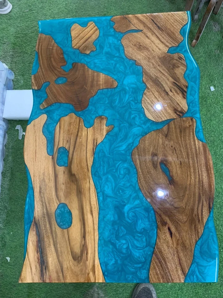 Luxury Epoxy Table Top Handmade Live Edge Blue River Resin Counter Top Slab Deco - Image 4 of 4