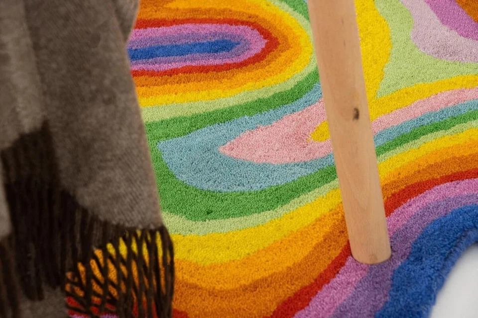 Tapete de área de lã personalizado tufado em forma irregular psicodélico para presente, quarto de crianças - Imagem 4 de 4