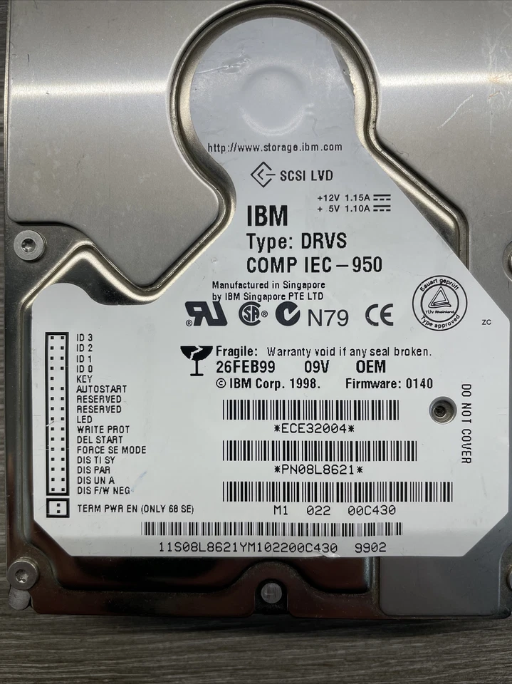 IBM TYPE DRVS IEC-950 9.1GB SCSI 68-PIN POL HDD FESTPLATTE P/N 08L8621 HARD DISK - Image 2 of 3