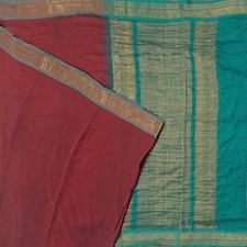 Namaste Vintage Red Sarees 100 Pure Cotton Zari Handwoven Sari 5YD Craft Fabric