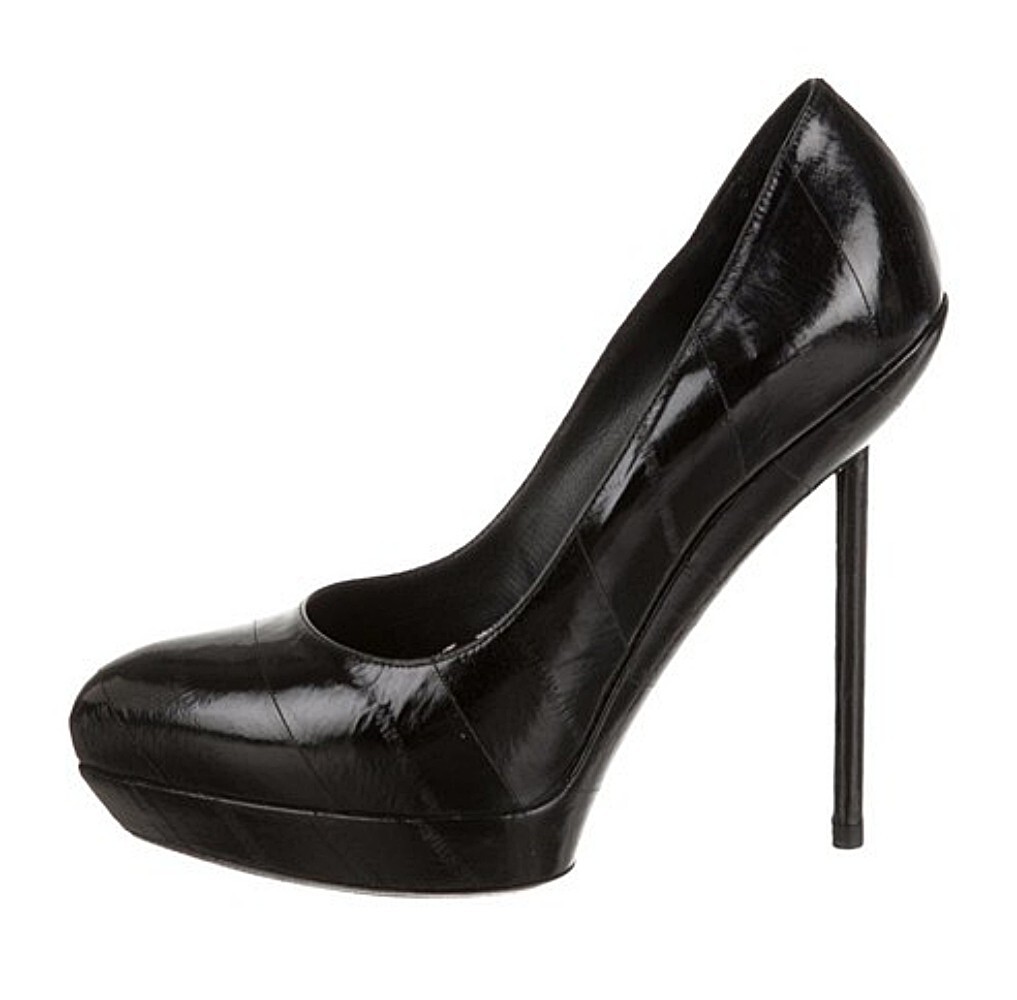 YSL YVES SAINT LAURENT Black Divine Eel Skin Platform Heels 39.5
