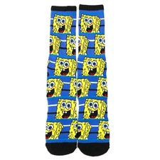 new SPONGEBOB SOCKS blue yellow THICKER KNIT durable adult squarepants MENS CREW