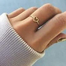 Simple Heart Shape 10K Rose Gold Promise Engagement Wedding Women's Ring