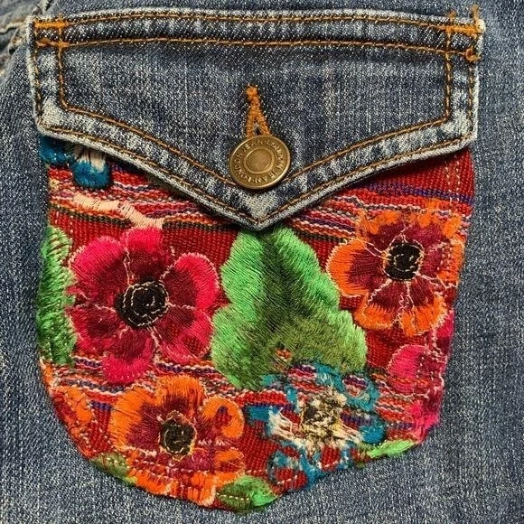 OOAK Embroidered Guatemala Huipil Pocket Jean Shorts - Image 4 of 4