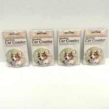 LOT OF 4 WELSH CORGI Dog Car Coaster Absorbent Keep Cup Holder Dry Stoneware 