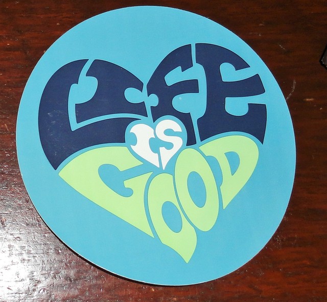 Life is Good Sticker/Decal Round 4" Elemental Heart Turquoise/Lime/Navy