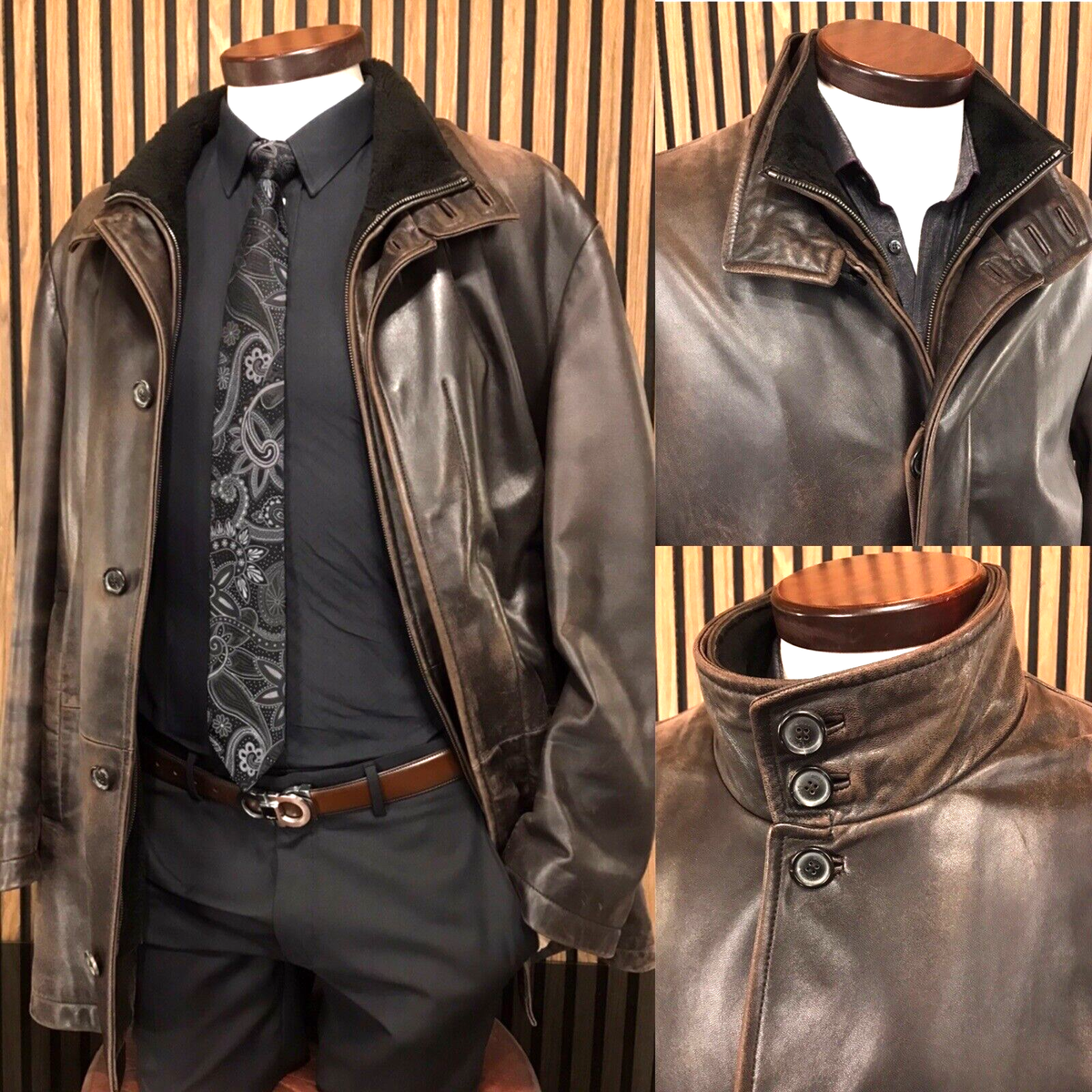 $1995 HUGO BOSS Lamb Leather Coat Jacket 42R us) 52 Eu) XL Brown