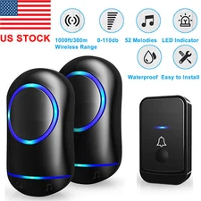 1000ft Wireless Doorbell Chime Waterproof Plugin Receiver Adjustable Volume Kit