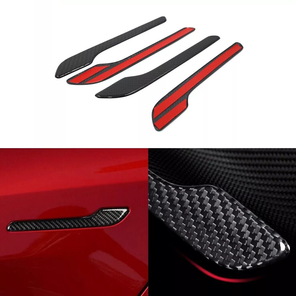 4Pcs Dry Carbon Fiber Exterior Door Handle Cover Trim For Tesla Model Y 3 17-22