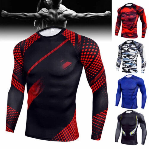 Herren Kompressions Shirt Funktions T-Shirt Laufshirt Top Langarm Fitness Sport - Bild 1 von 4