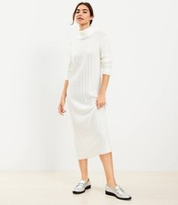 NWT LOFT Ribbed Turtleneck Midi Sweater Dress Ivory Color Women Sz XS/S Soft