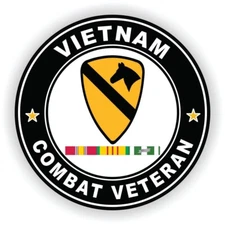Combat Veteran 1st Cavalry with Vietnam Bumper Sticker Military Vinyl Decal 5"