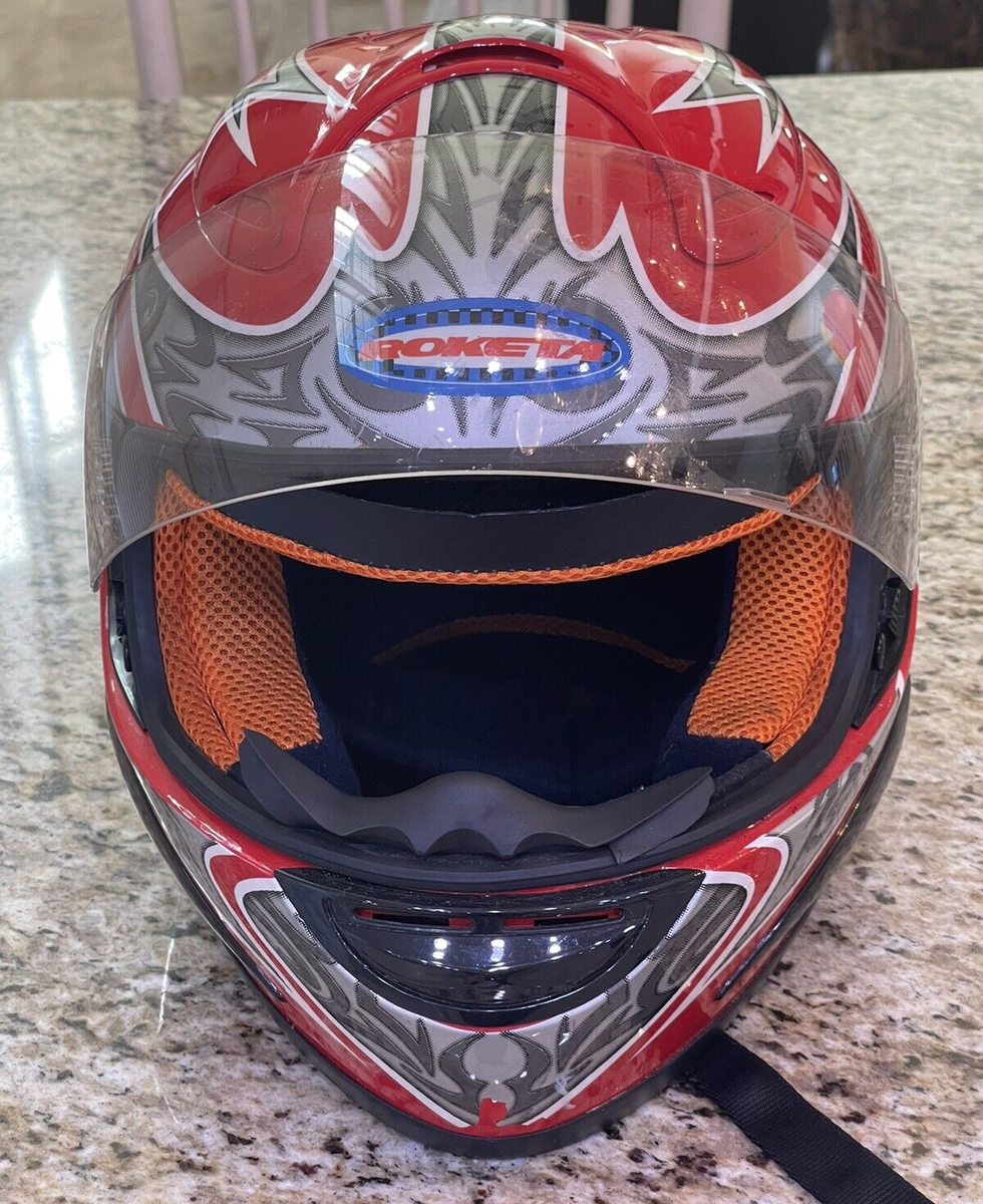 ROKETA Full Face DOT Motorcycle Helmet Red & White SZ M (57-58cm