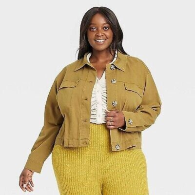 Ava & Viv Women Size 1X Olive Green Full Button Front Denim Style Anorak Jacket