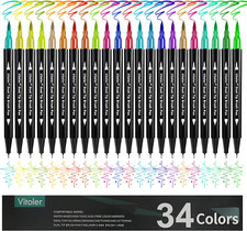 Markers,34 Colored Brush Markers Dual Tip Brush Pens for Art Supplies,Artist Mar