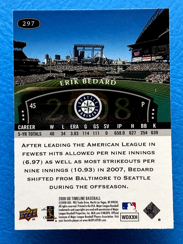 2008 Upper Deck Timeline Eric Bedard #297 - Image 2 of 2
