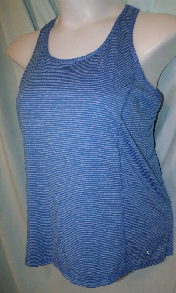 Danskin Now Blue Striped Scoop Neck Sleeveless Racerback Perforated Top Size L - Image 2 of 3