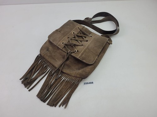 Tasche Handtasche Leder Fransen Schnürung Braun Vintage 70er Western #256488