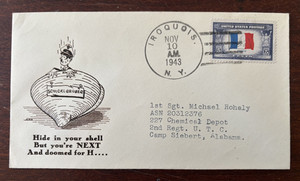 WWII Patriotic Cover 1943 Iroquois New York Hitler anti German 1st sergeant