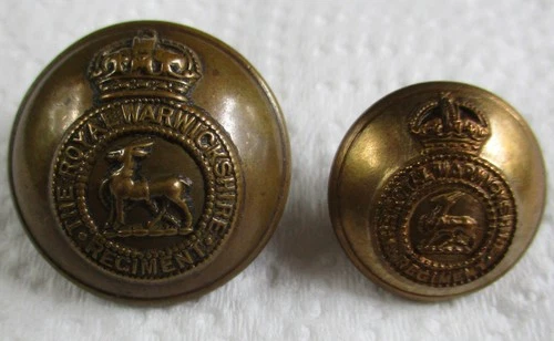 2x British Army:"ROYAL WARWICKSHIRE REGIMENT BRASS BUTTONS" (25mm-19mm, WW1-WW2)